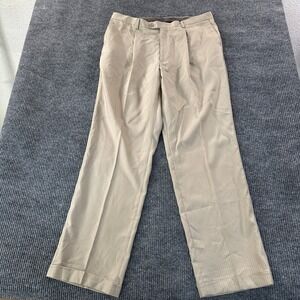 Roma Mens Pleated Pinstripe Dress Pants 42L Tan Cuffed Rayon Blend